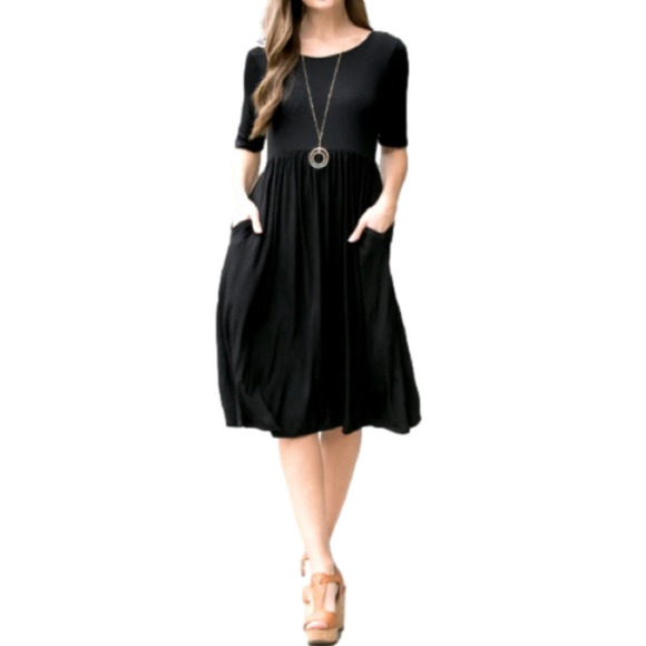 Zenana Outfitters Dresses & Skirts - Zenana Outfitters - Black Short Sleeved Empire  Waist Black Dress